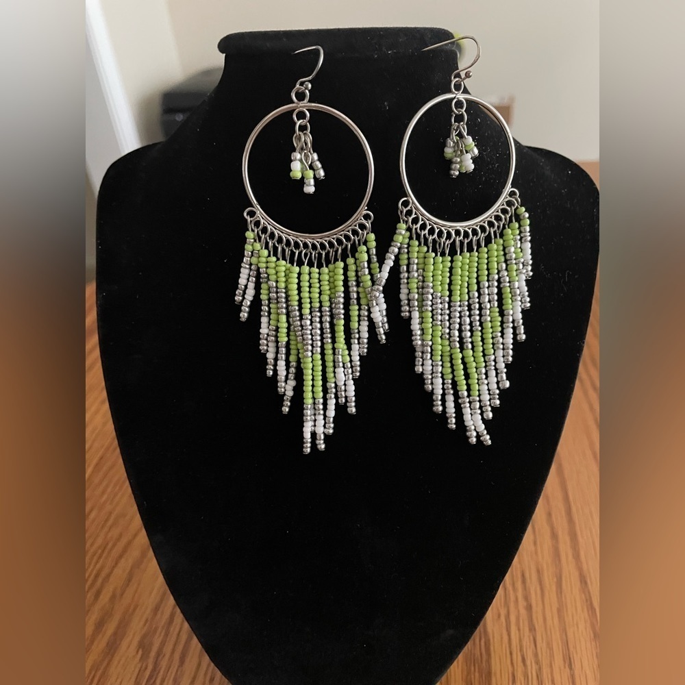Antique Fringe Green Drop Earrings